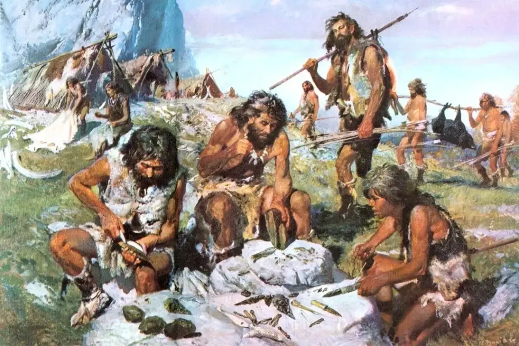 Реконструкция облика австралопитеков и неандертальцев. Художник: Зденек Буриан