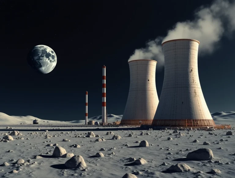Лунная база с ядерным реактором и видом на Землю