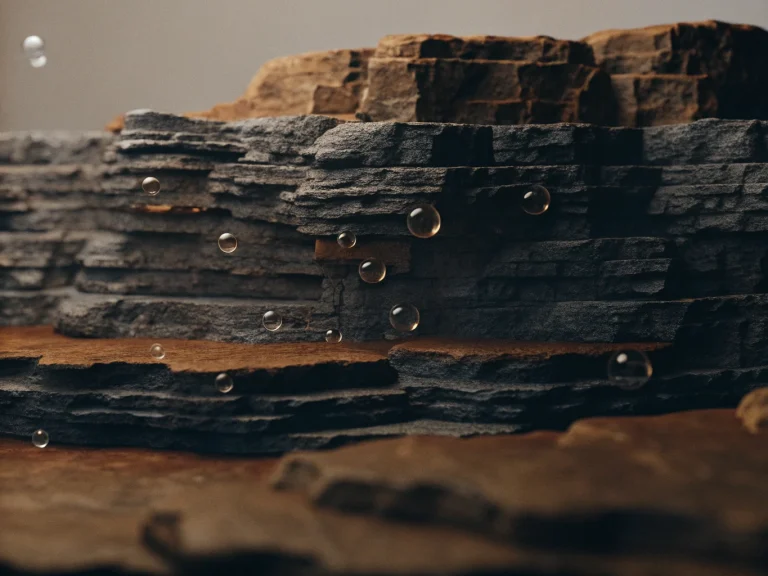 Складчатые горные системы с пузырьками водорода, иллюстрирующие залежи природного газа в пористых породах