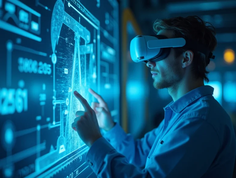 Специалист с AR-гарнитурой управляет виртуальной моделью нефтяного оборудования в тренажере Роснефти