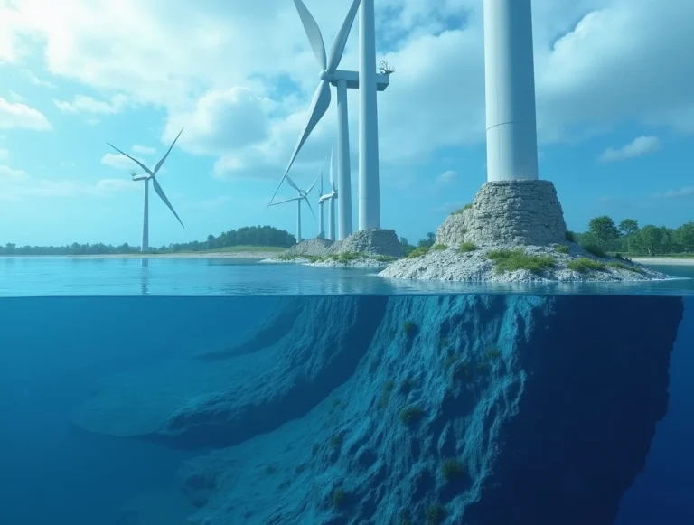 3D-модель подводного оползня у основания ветряной турбины с графиками напряжений