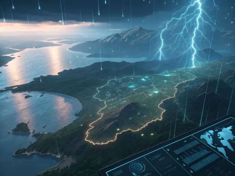 Нейросеть прогнозирует осадки и паводки в Крыму: голографическая карта с данными, горы Ай-Петри и цифровые графики