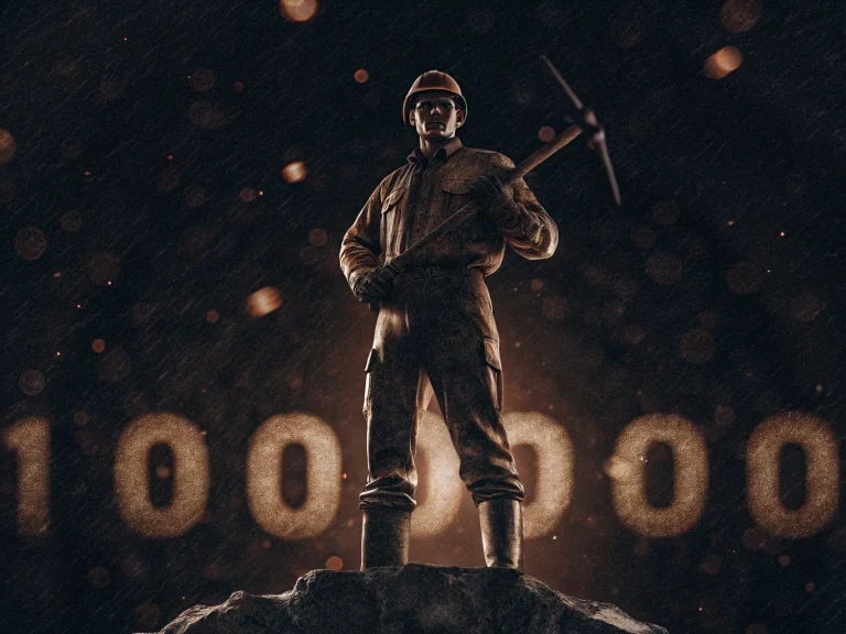 Главный геолог с киркой на фоне числа 1 000 000 — вакансия в золотодобывающей компании АО «Прииск Усть-Кара» с зарплатой до 1 млн рублей в месяц