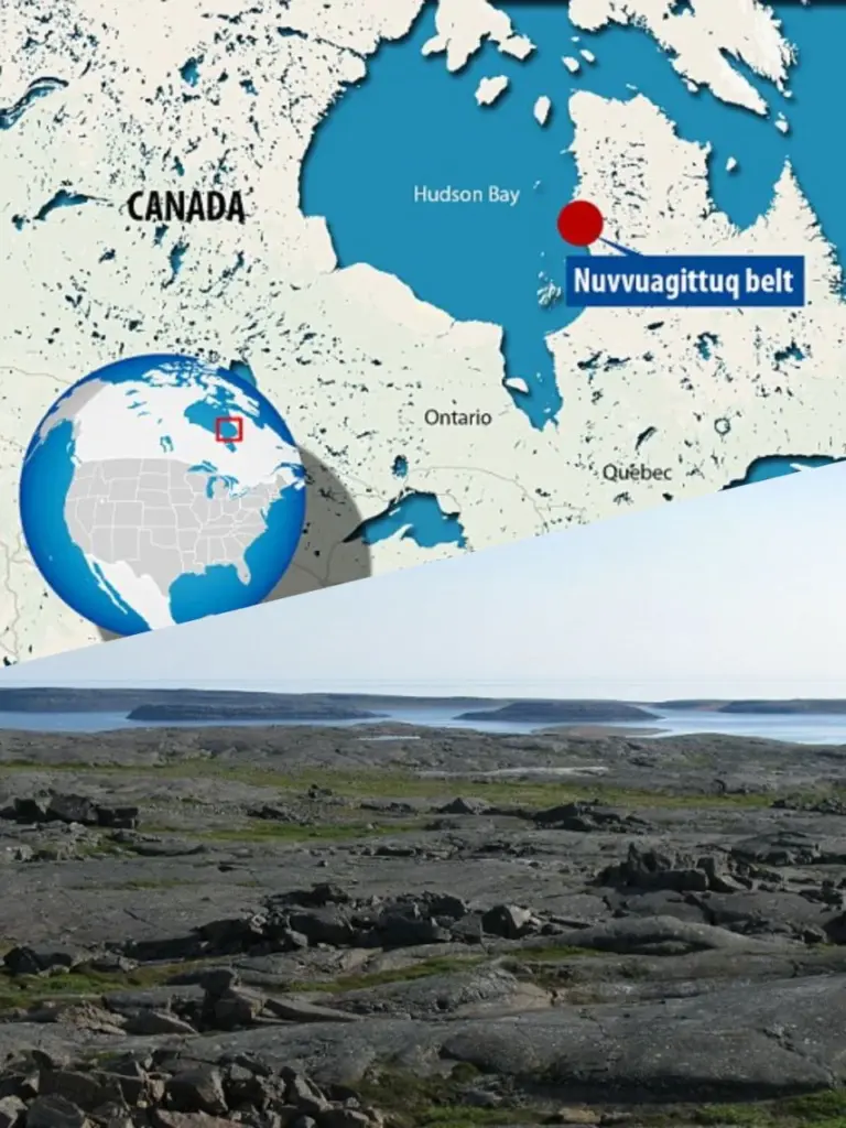 Древнейшие горные породы Земли в поясе Нуввуагиттук, Канада — возраст около 4,16 миллиарда лет, уникальный геологический объект для изучения ранней истории планеты.