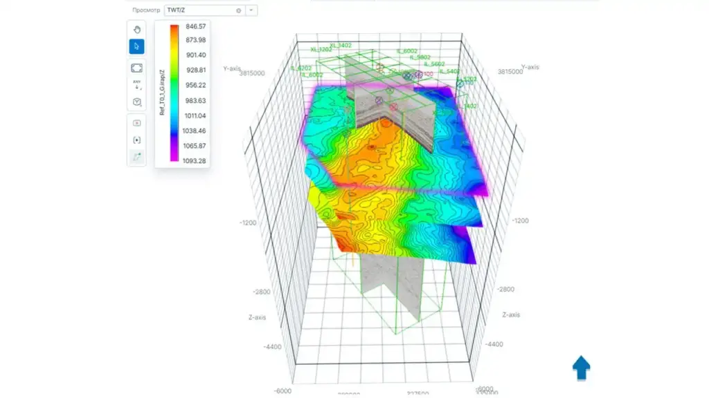 3D-модель геологических горизонтов и сейсмических разрезов в цифровой платформе Nedra Exploration CUP 2025