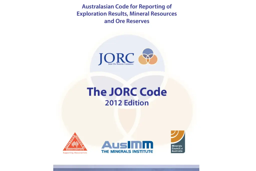 Обложка кодекса JORC 2012 года — международного стандарта отчётности по запасам и ресурсам полезных ископаемых