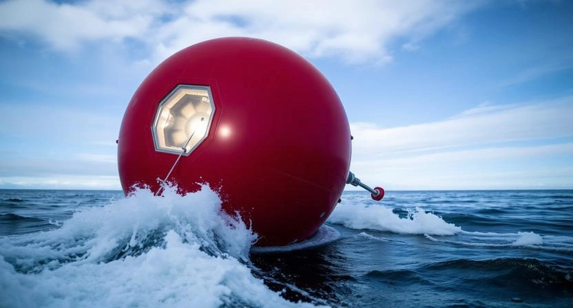 Схема работы дрейфующего буя, вырабатывающего электричество из морских волн для арктических исследований